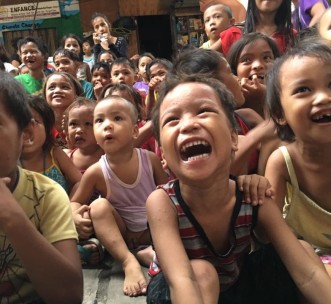 Children in the "Temporary housing" area in Tondo, Manila