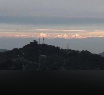 Distant view of Mt. Everest and adjacent Himalayan Peaks